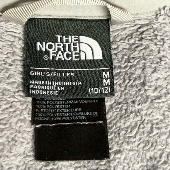 NORTH FACE Kids Laurel Fleece Fuzzy Full Zip Jacket, Gray and Pink, Size M 10-12 - Picture 2 of 14